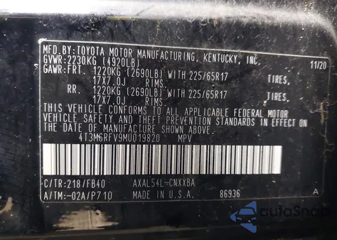 2021 Toyota Rav4 Hybrid Le z USA, uszkodzony, nr VIN 4T3M6RFV9MU019820